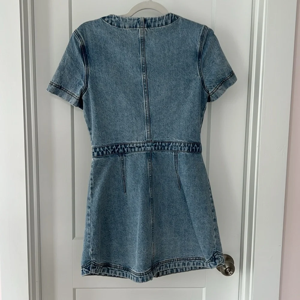 Self Portrait denim buttoned mini dress light blue size 4 - Picture 7 of 9
